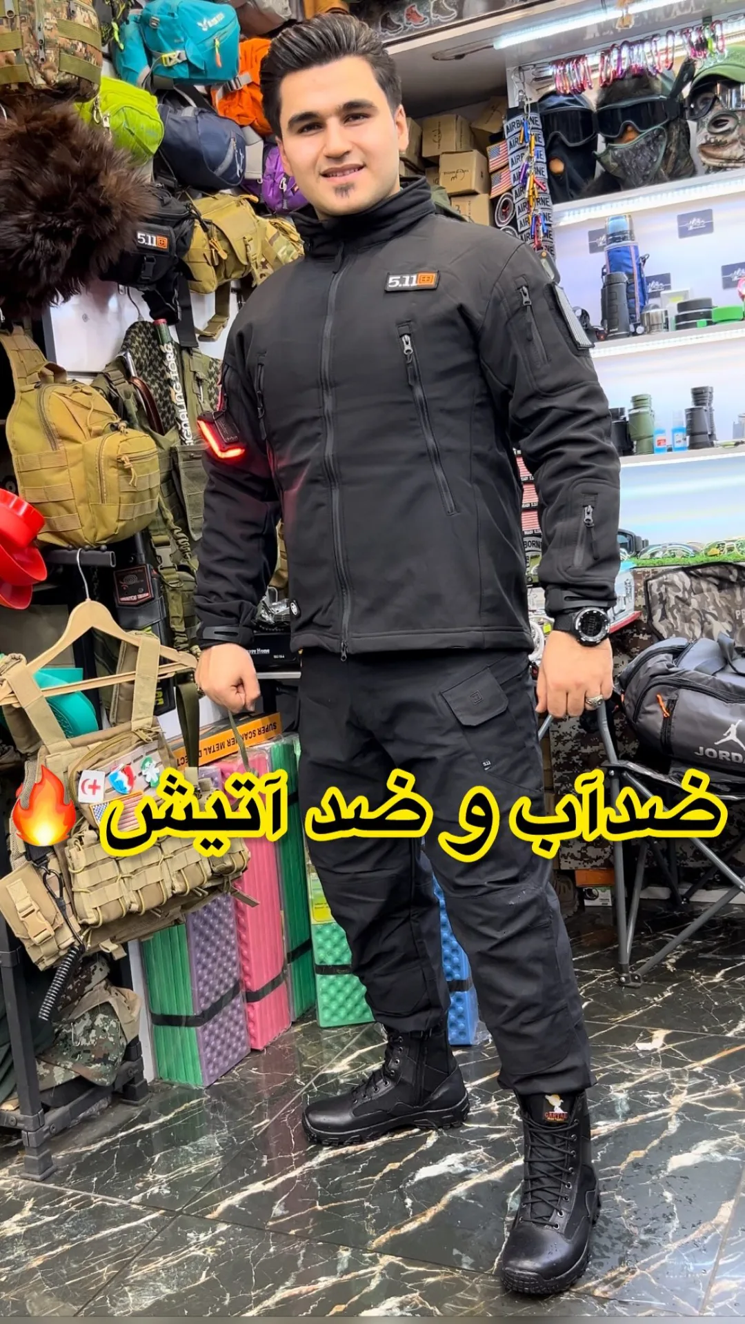 کاپشن شلوار تاکتیکال ۵.۱۱ 5.11، رنگ مشکی، کت زیپ‌دار، شلوار کارگو