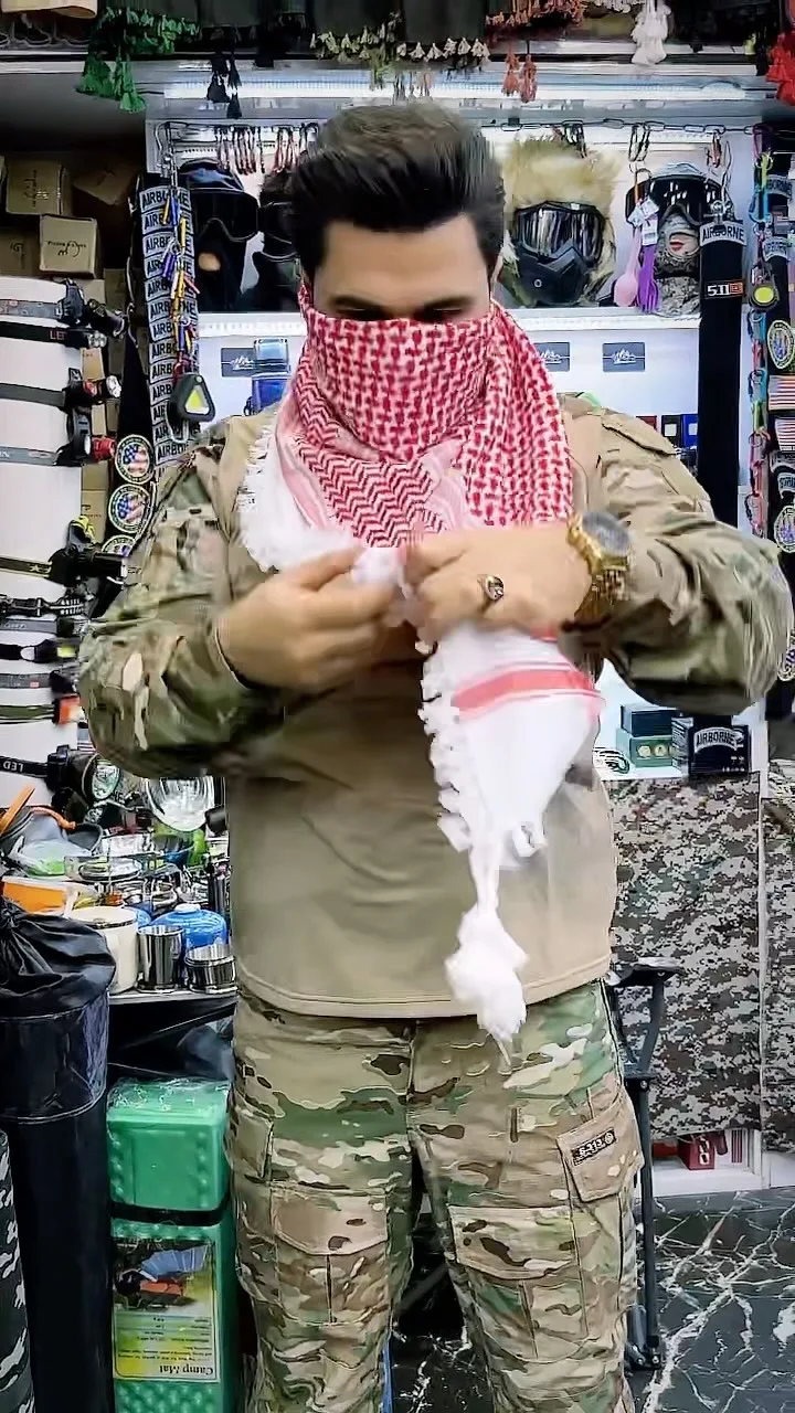 چفیه عربی تمام نخ، رنگ قرمز و سفید، جنس نخی، مردانه