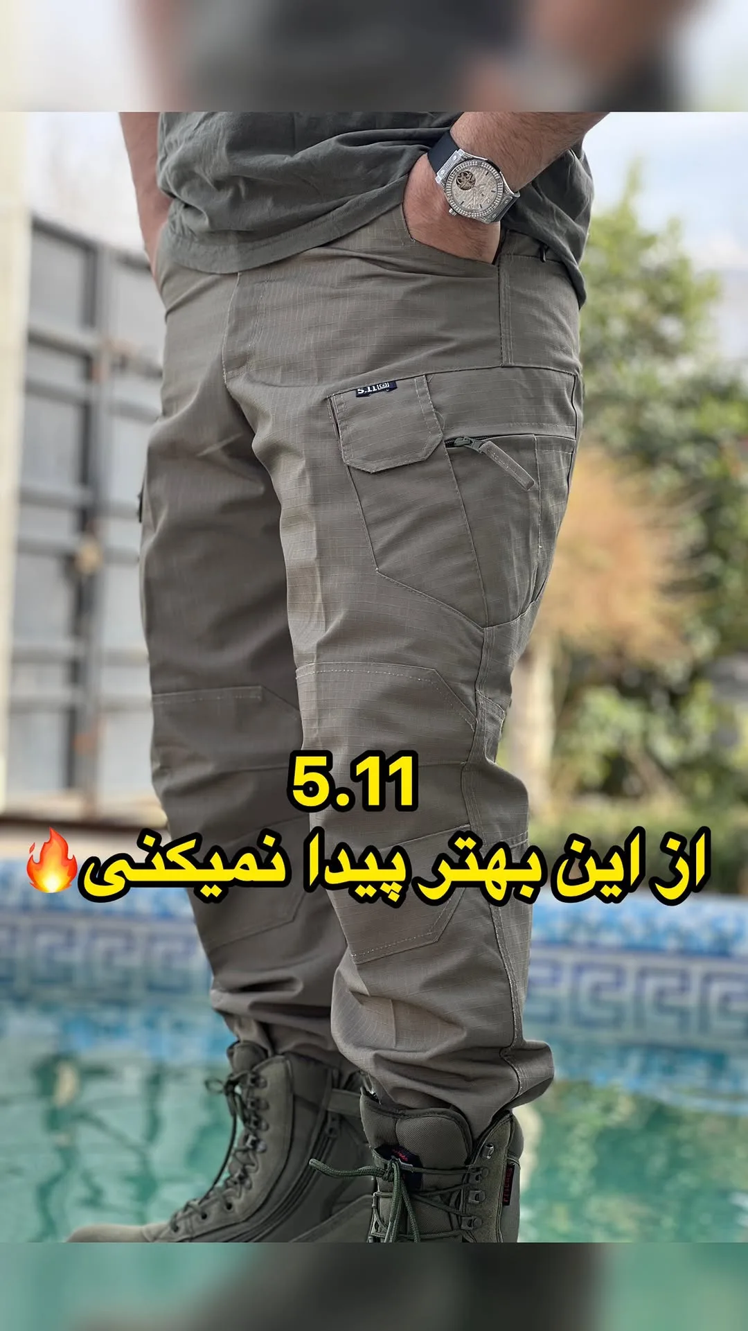 شلوار کارگو تاکتیکال، رنگ کرم و خاکستری، جنس کتان، راسته، بلند