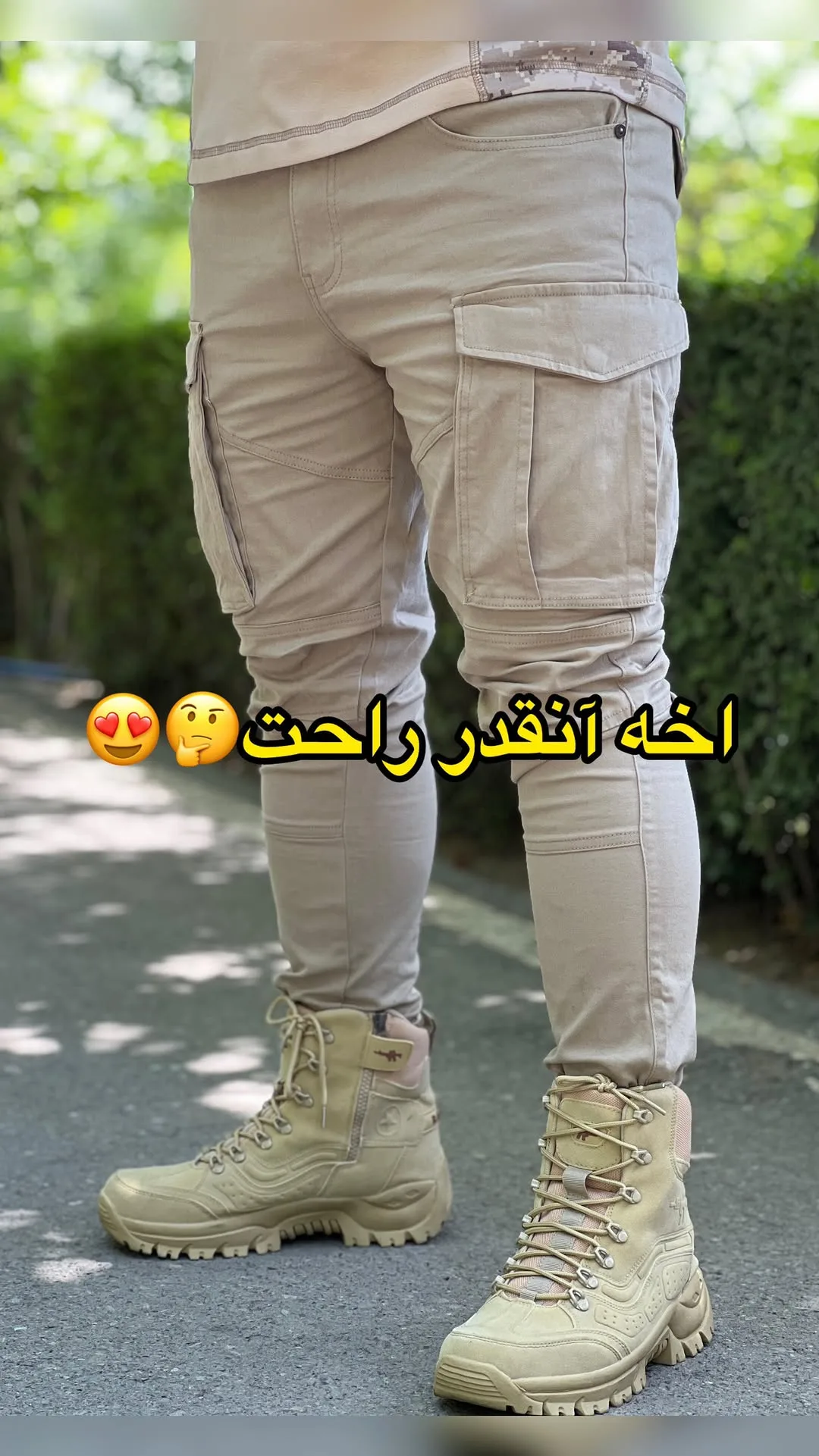 شلوار شش جیب کندی Candy، رنگ کرم، جنس کتان، جذب، بلند