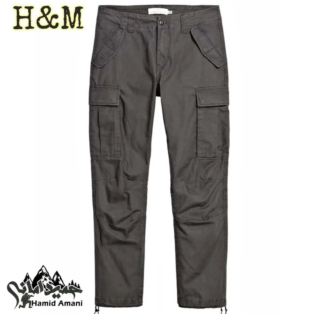 شلوار کتان جیب بزرگ H&M، رنگ خاکستری تیره، کارگو، جذب