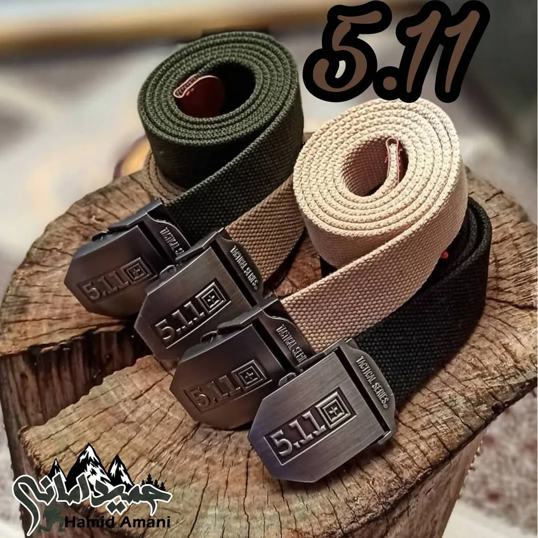 کمربند تاکتیکال بافت 5.11، رنگ سبز زیتونی، کرم و مشکی، جنس فلز، سگک فلزی
