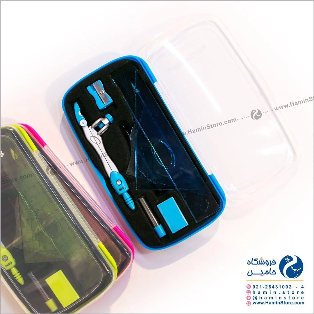 ست لوازم هندسه — رنگ آبی — نمای کامل — خط‌کش گونیا — عکس ۴