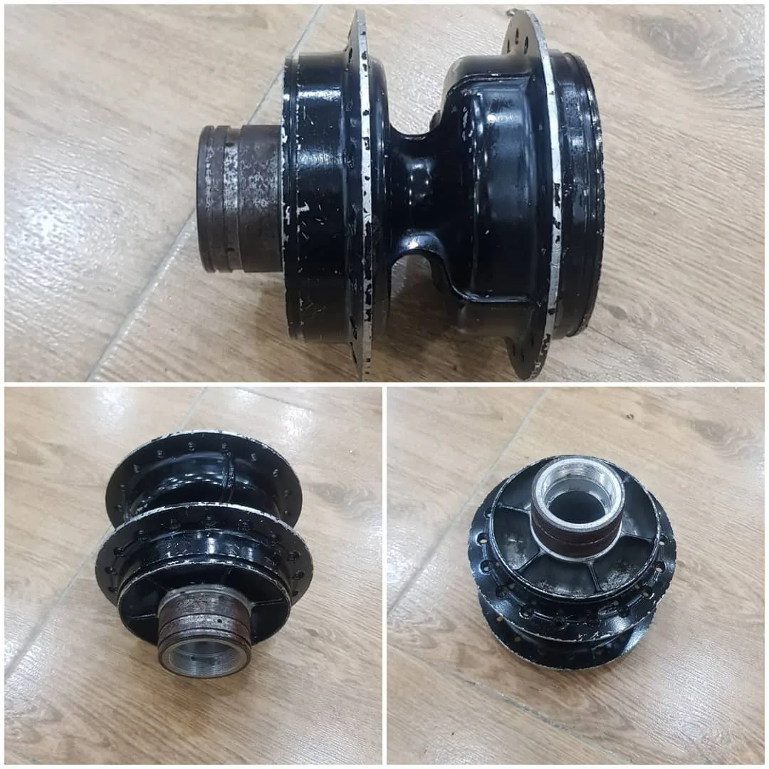 توپی عقب هوندا XL250S، رنگ مشکی و نقره‌ای، جنس فلز و استیل، قطعات موتور سیکلت