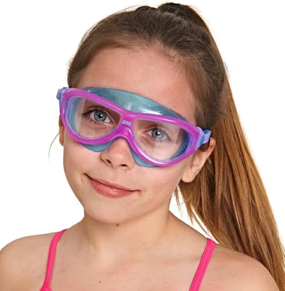 عینک ماسکی شنا Phantom Junior زاگز، رنگ صورتی، آبی و شفاف، جنس پلاستیک، فریم بزرگ کشدار