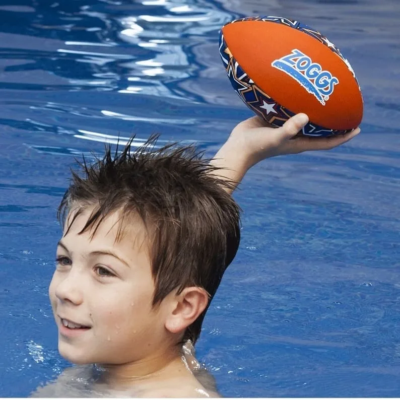 توپ بازی آبی Aqua Ball زاگز، رنگ نارنجی و سفید، جنس پلاستیک، توپ راگبی بادی