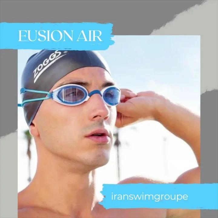 عینک شنا Fusion Air زاگز، رنگ مشکی و آبی، جنس پلاستیک و سیلیکون، بندی دور سر