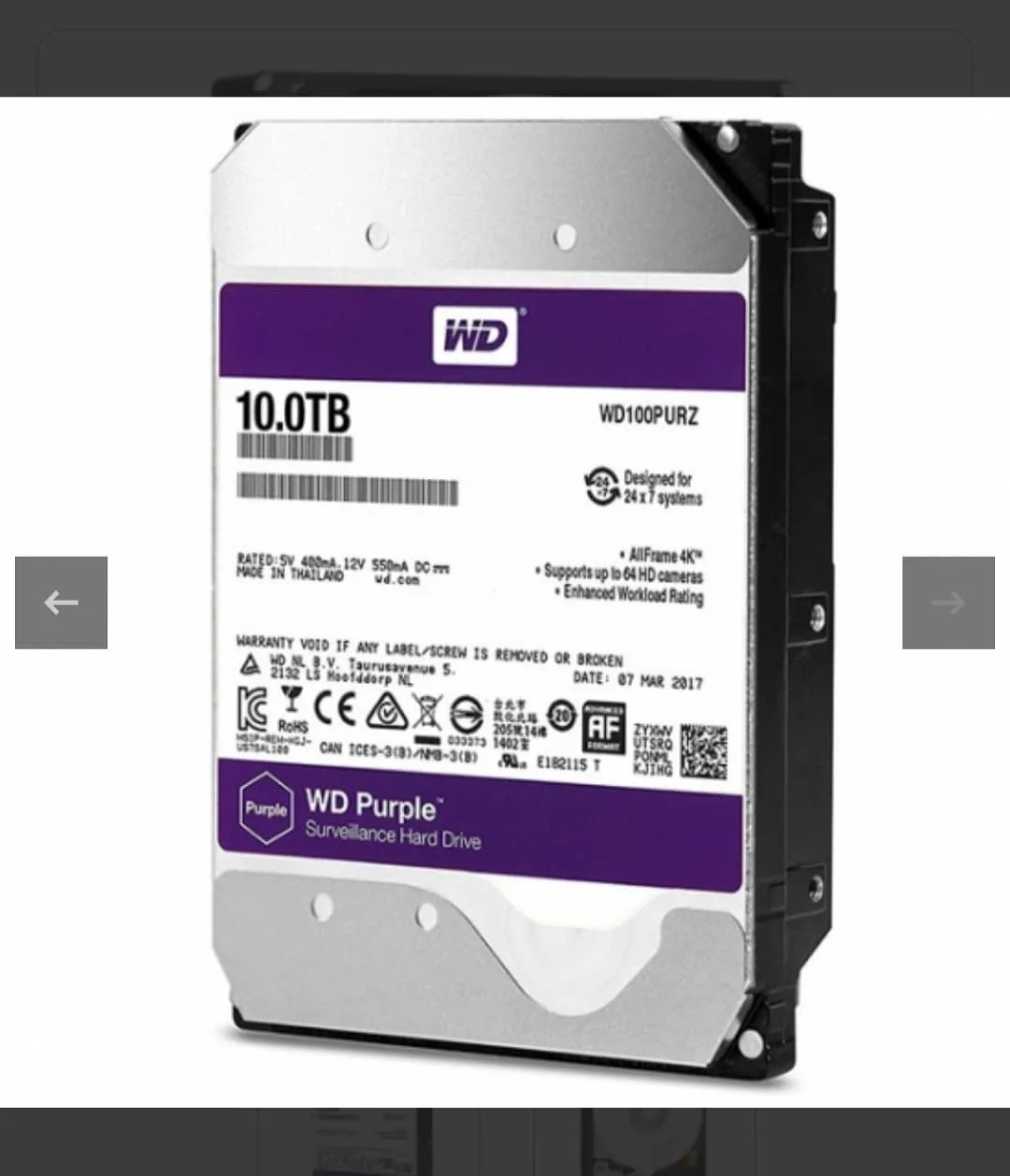 هارد اینترنال وسترن دیجیتال بنفش ۱۰ ترابایت Western Digital، رنگ نقره‌ای و سفید، جنس فلز و پلاستیک، مستطیلی