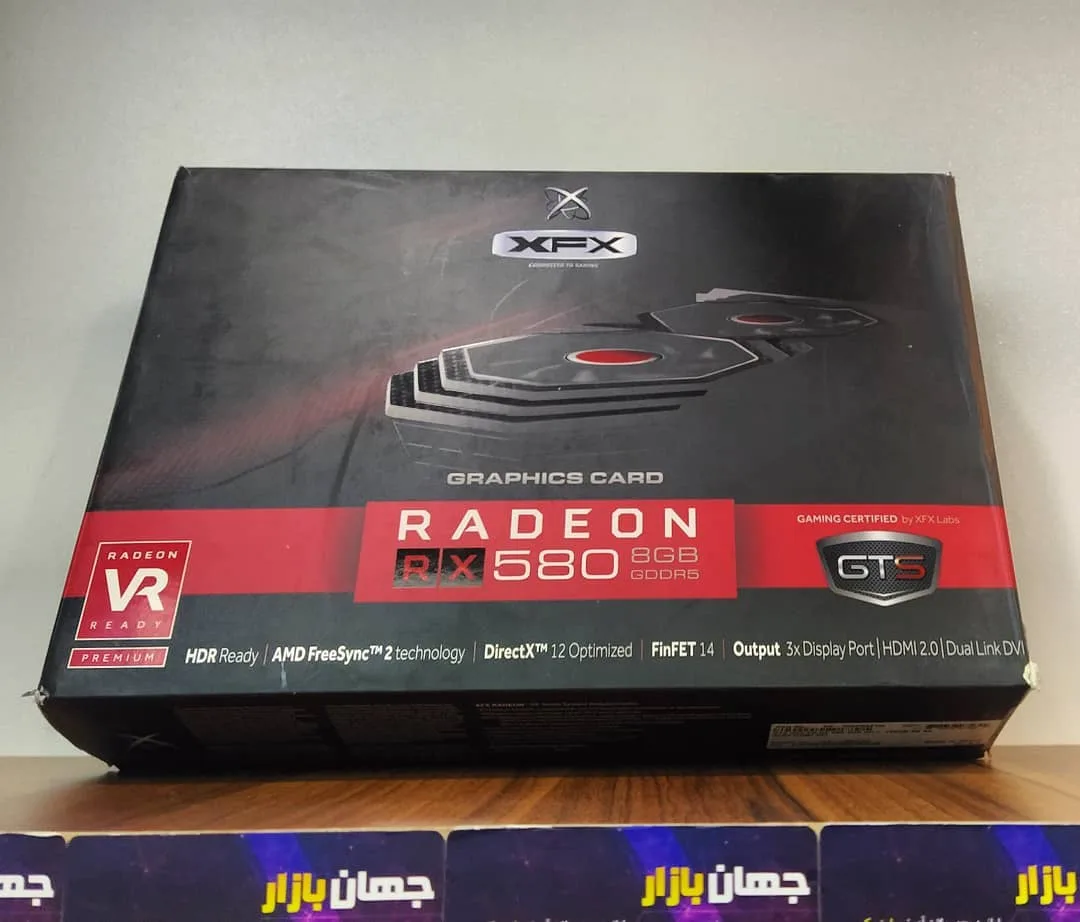 کارت گرافیک XFX RX580 8GB، رنگ مشکی و قرمز، جنس مقوا