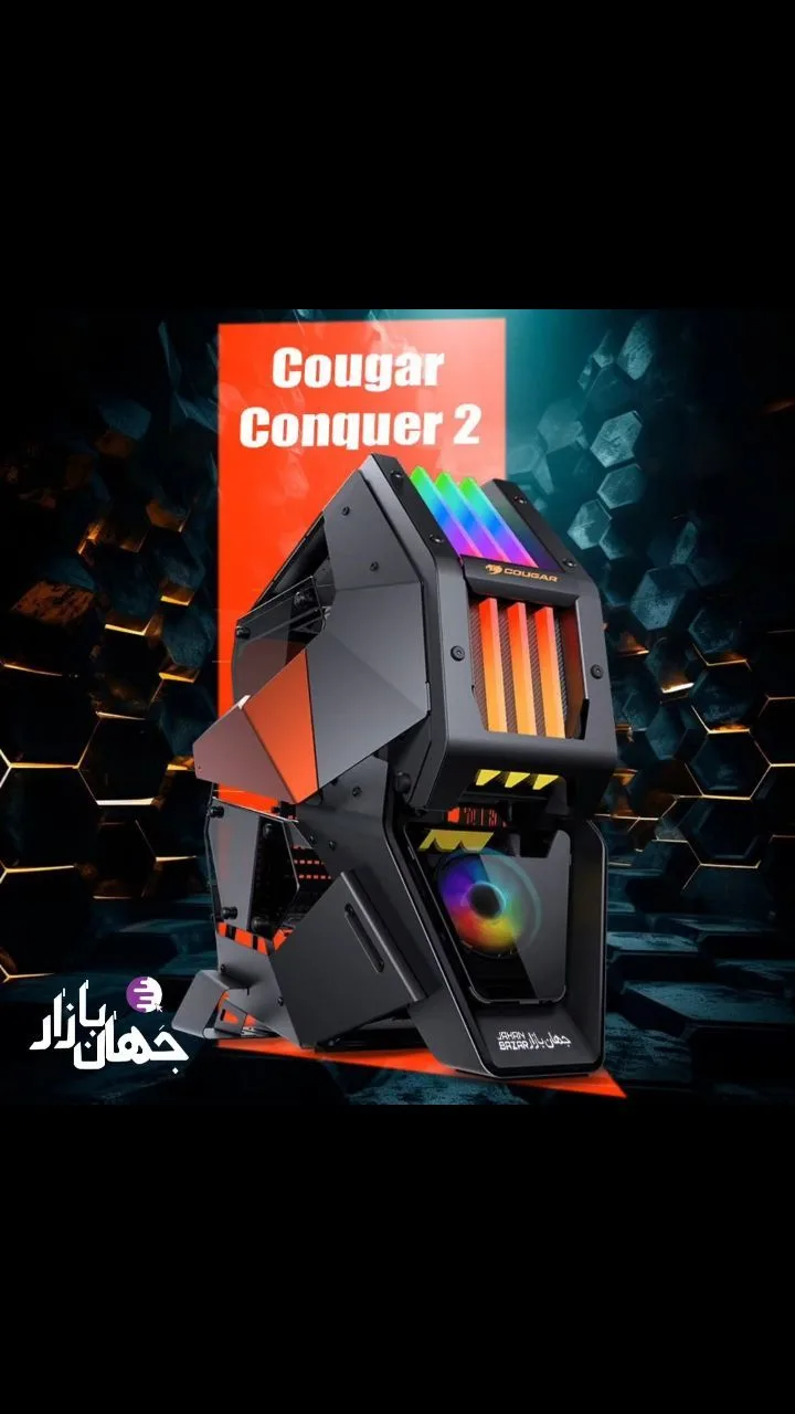 کیس گیمینگ Conquer 2 کوگار، رنگ مشکی و نارنجی، جنس فلز و شیشه، RGB