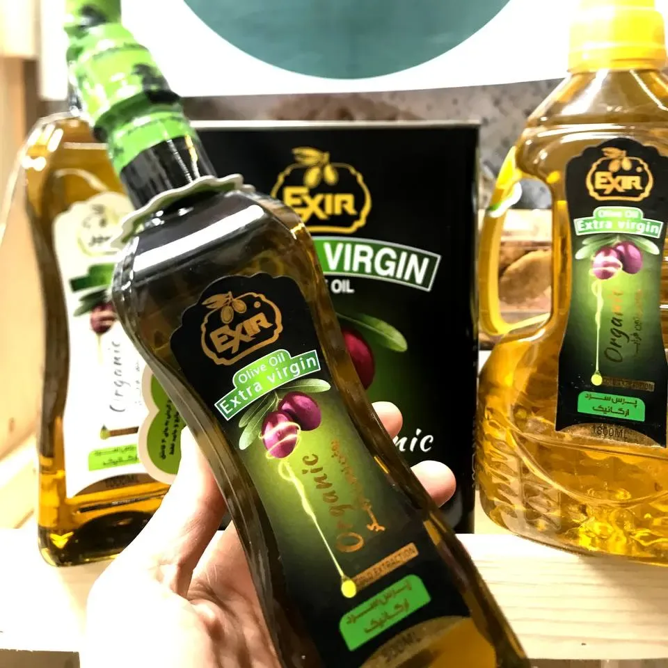 روغن زیتون فرابکر ارگانیک ۵۰۰ میلی‌لیتر اکسیر، رنگ زرد و سبز، جنس شیشه، بطری