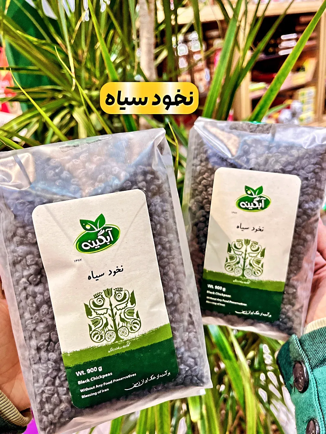 نخود سیاه آبگینه، رنگ سبز و سفید، جنس پلاستیک، کیسه بستهبندی