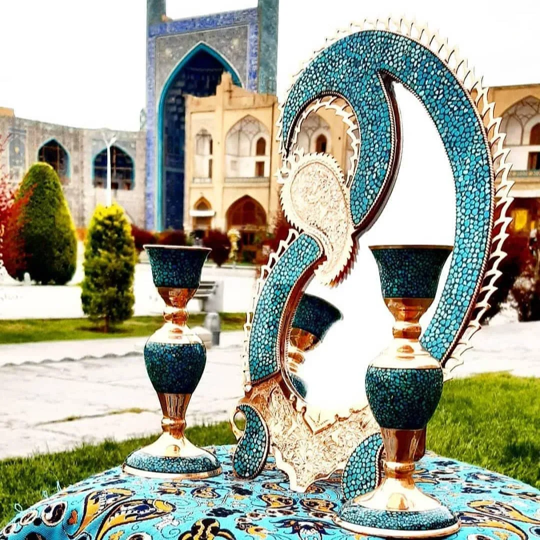 ست آینه و شمعدان فیروزهکوب