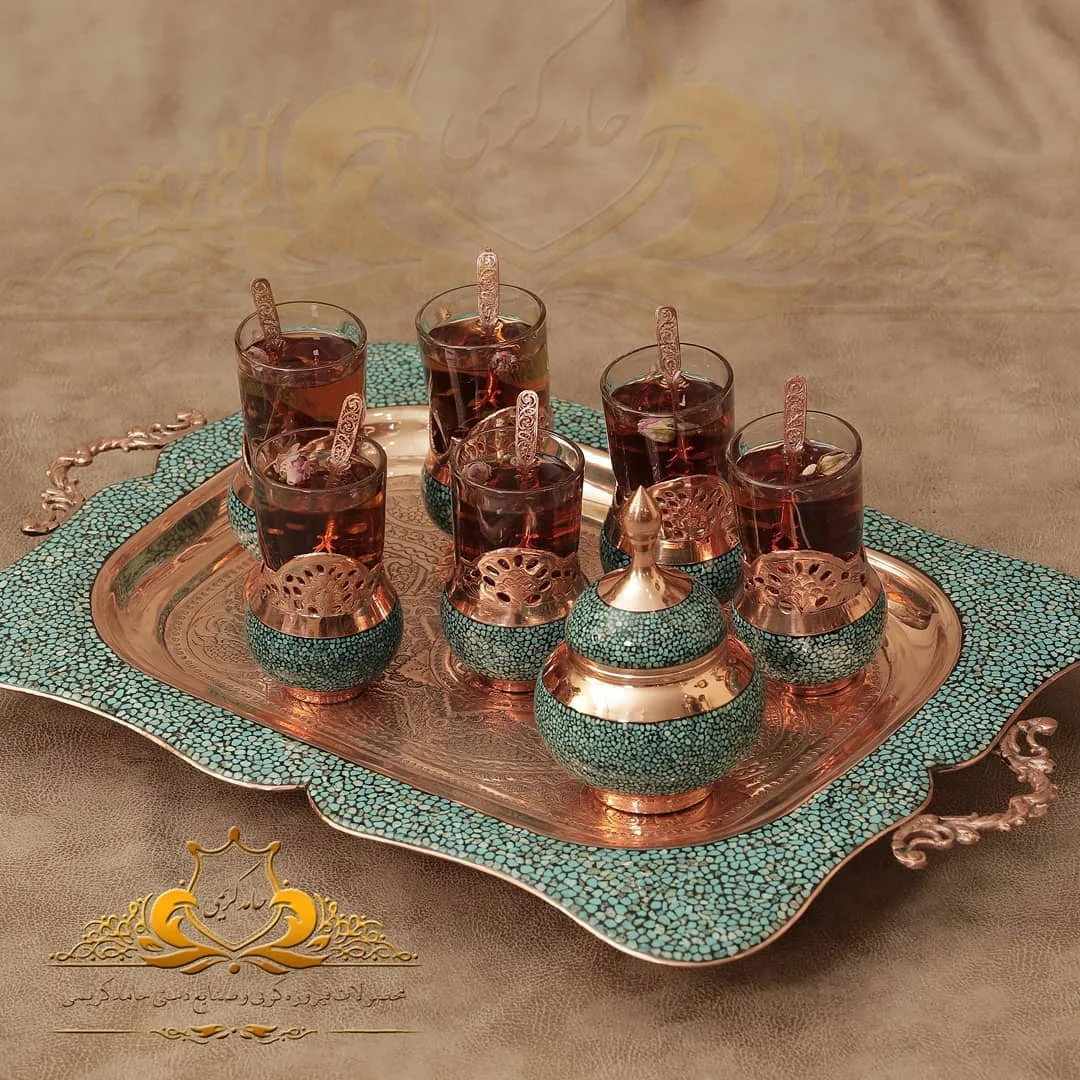 ست پذیرایی فیروزه‌کوب — رنگ مسی — نمای محیط — سماور — عکس ۴