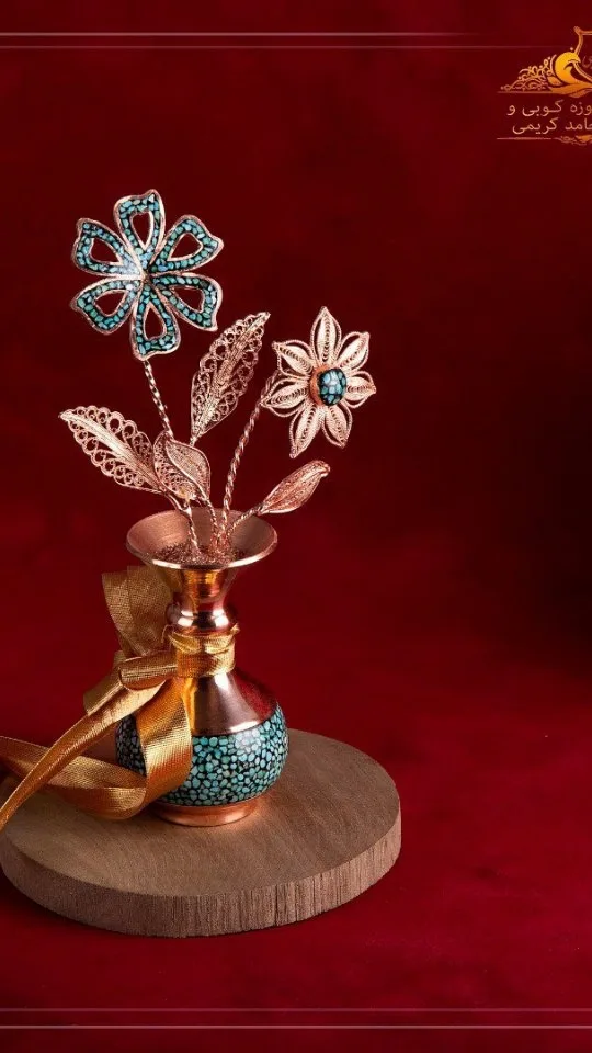 گلدان و شاخه گل مینی مس و فیروزه