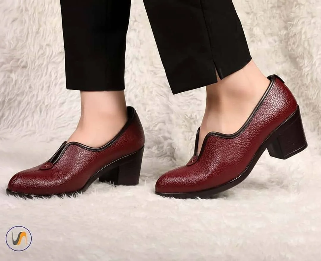 کفش کارمندی پاشنه ۵ سانت، رنگ زرشکی، جنس چرم، کفش مجلسی، پاشنه مربع