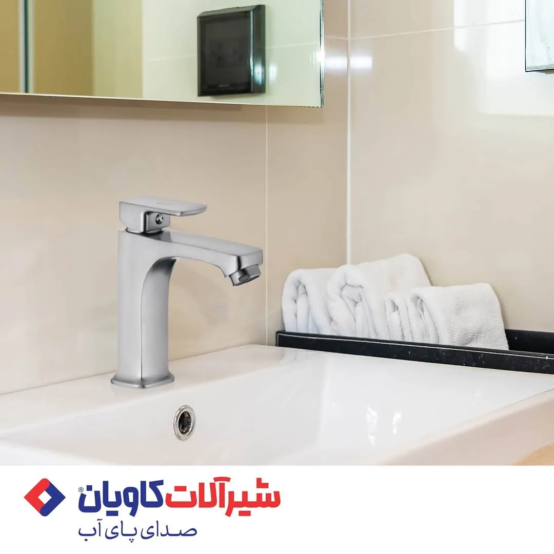 شیر روشویی نیلا کاویان، رنگ نقره‌ای، جنس فلز، تک دسته، مدرن