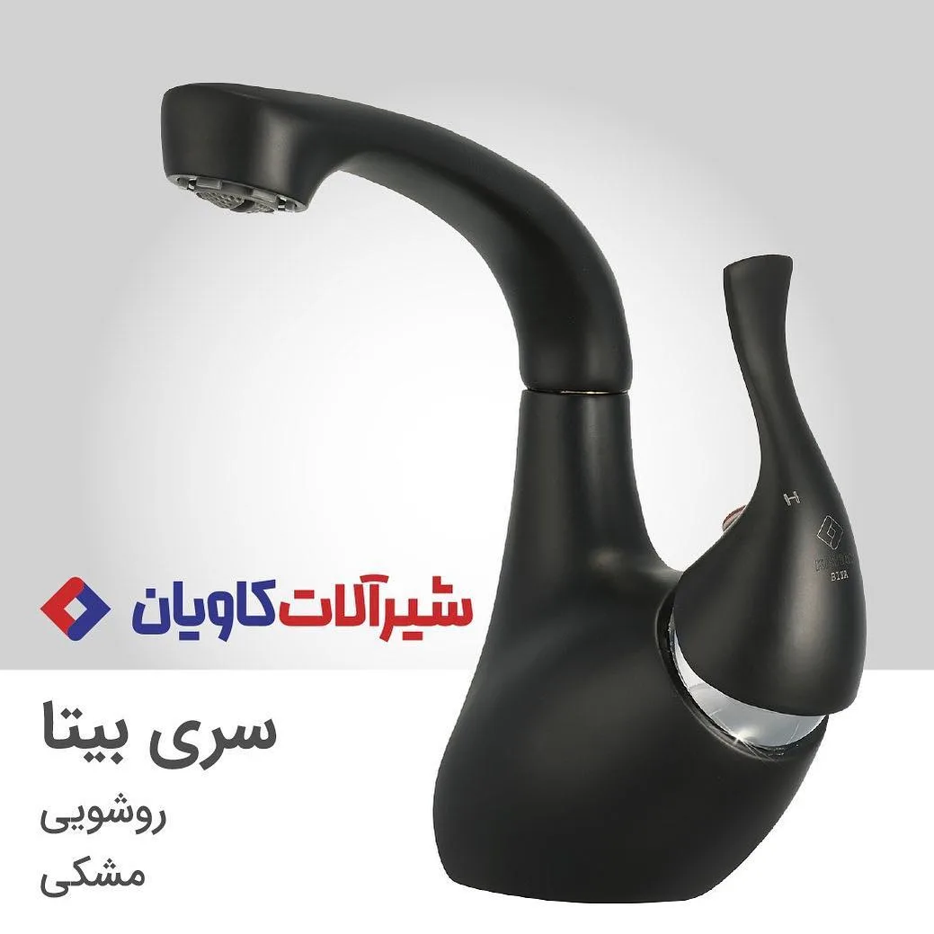 شیر روشویی سری بیتا مشکی کاویان، رنگ نقره‌ای، جنس استیل، اهرمی بلند