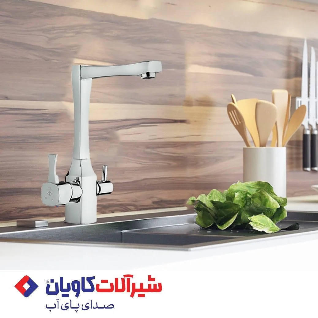 شیر ظرفشویی دوکاره آوینا کاویان، رنگ نقره‌ای، جنس فلز، دو دسته، مدرن