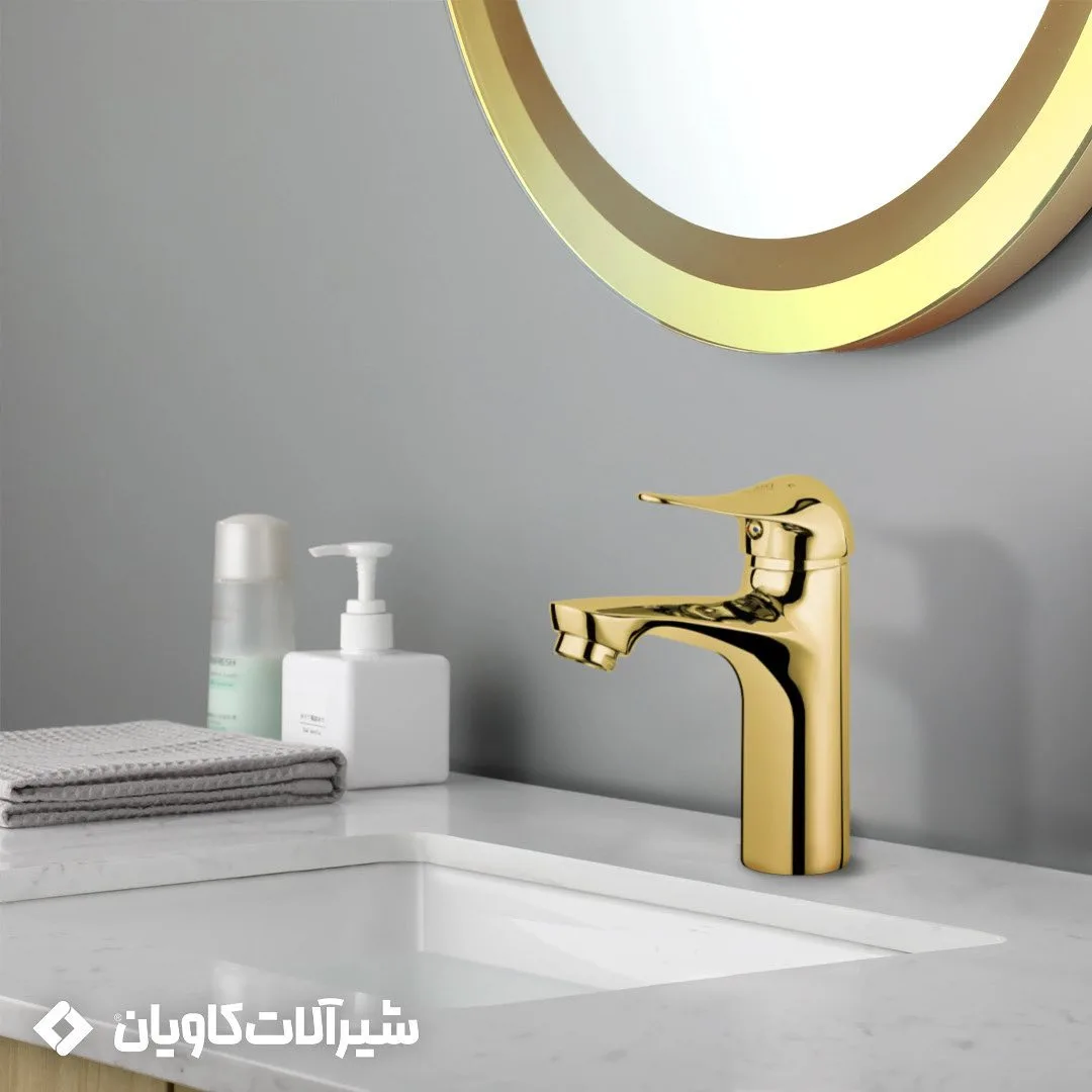 ست شیرآلات شانا کاویان، رنگ طلایی، جنس فلز و سرامیک، اهرم تکدسته کوتاه