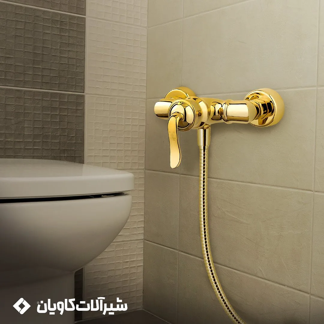 ست شیرآلات دیبا کاویان، رنگ طلایی، جنس فلز، اهرمی با شیلنگ