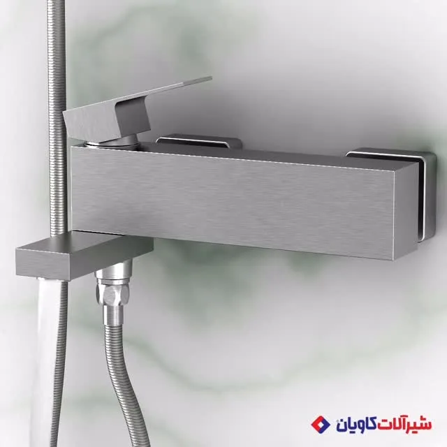 شیر حمام نوژا کاویان، رنگ نقرهای، جنس فلز، توکار، مستطیلی