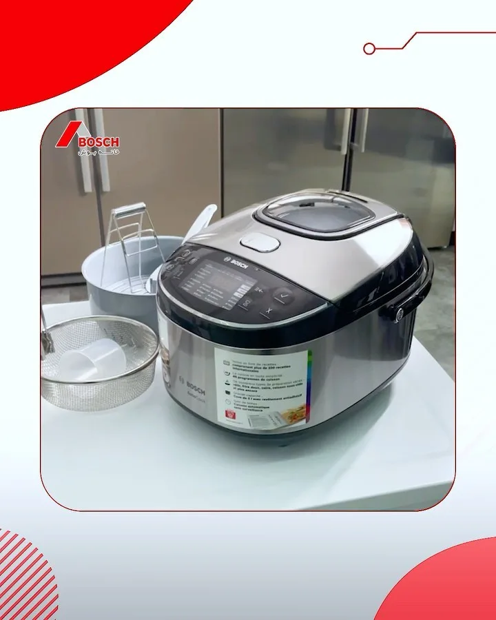 مالتی کوکر بوش، رنگ نقره ای و مشکی، جنس فلز و پلاستیک، استوانه‌ای، دیجیتال
