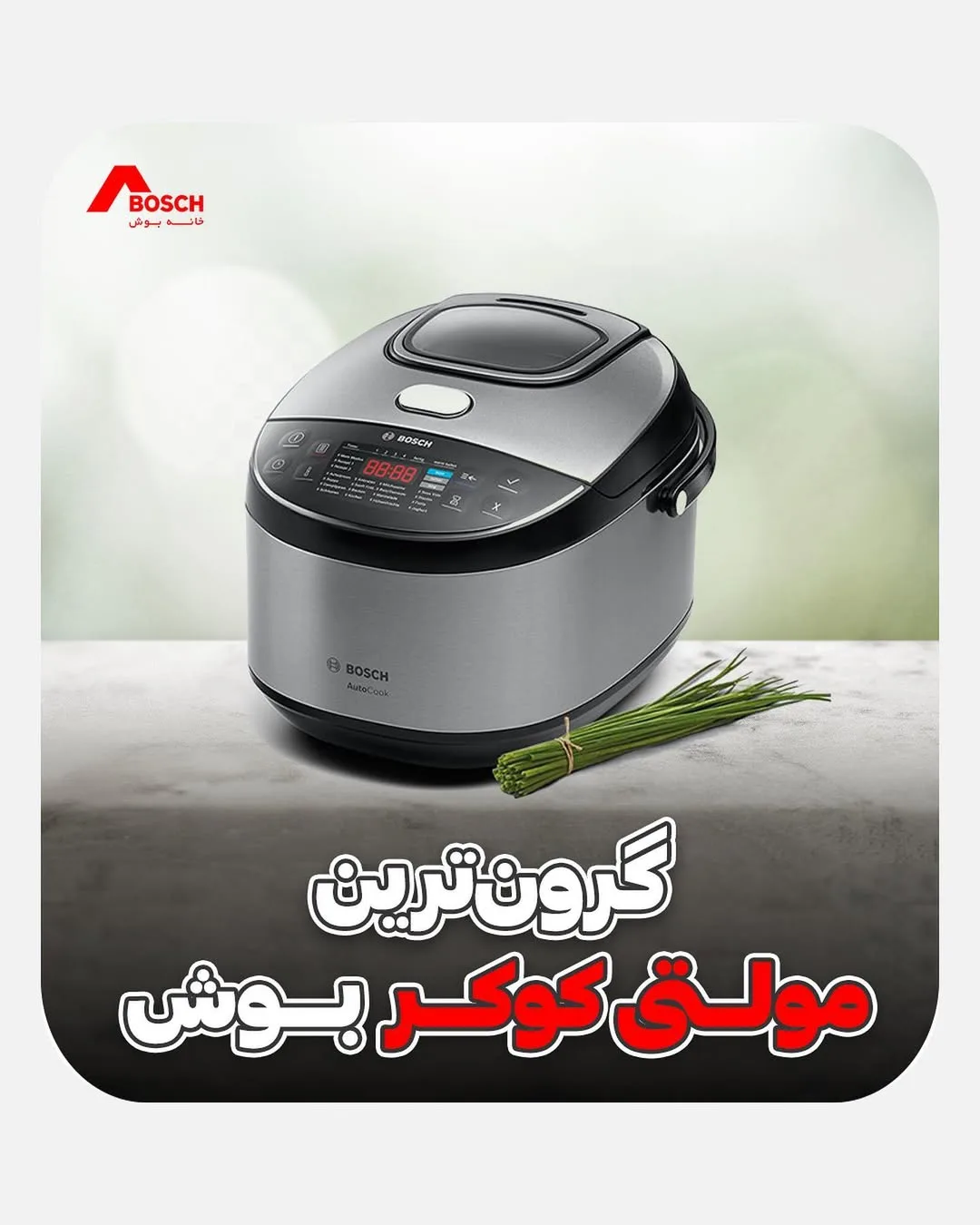 مولتی‌کوکر بوش، رنگ نقره‌ای و مشکی، جنس پلاستیک و فلز، رومیزی، برقی