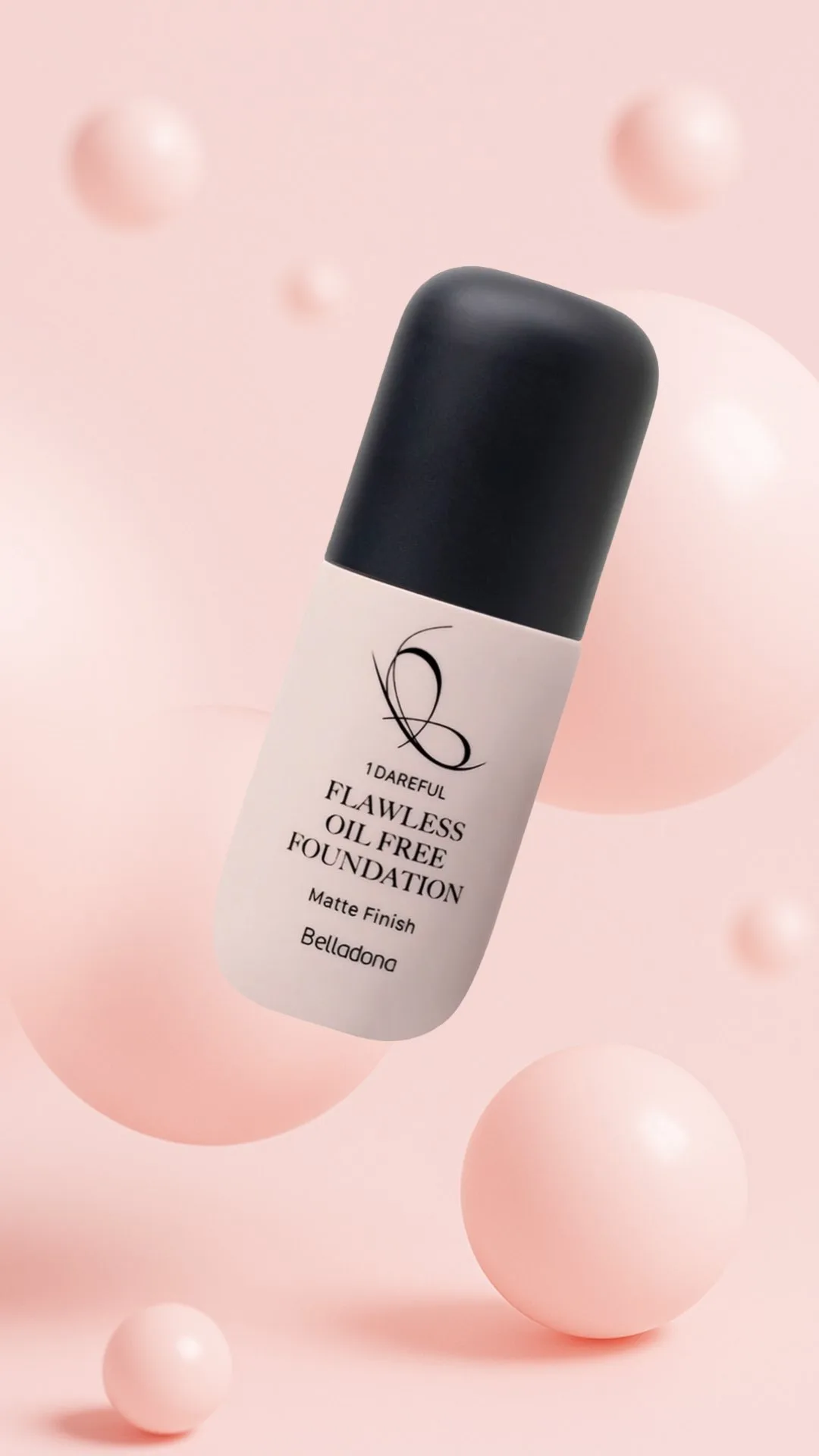 کرم‌پودر Flawless Oil Free بلادونا، رنگ سفید و مشکی، جنس شیشه و پلاستیک، بطری پمپی
