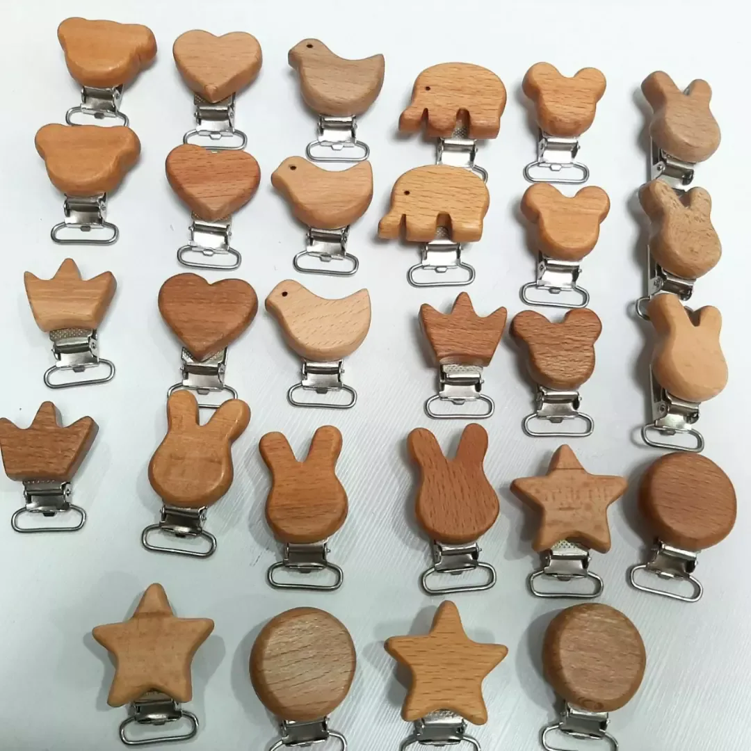 دندونی چوب راش روغن زده — رنگ قهوه‌ای — نمای چندکالا — گیره بند پستانک — عکس ۴