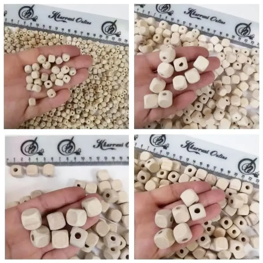 مهره مکعبی خام، رنگ کرم، جنس چوب