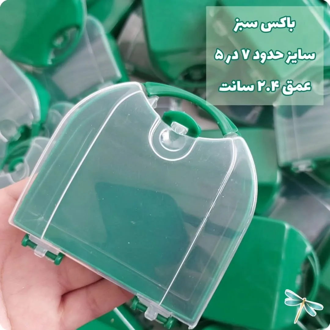 باکس پلاستیکی کوچک سبز، رنگ شفاف، جعبه کوچک دسته‌دار