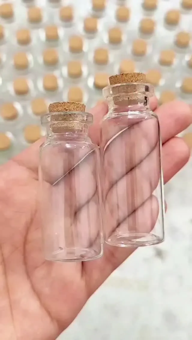 ویال شیشه‌ای با چوب‌پنبه، رنگ شفاف و قهوه‌ای، بطری شیشه‌ای کوچک