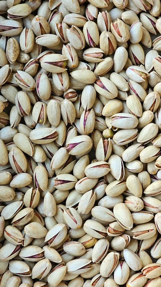 پسته احمدآقایی درشت، رنگ کرم و سبز، با پوست
