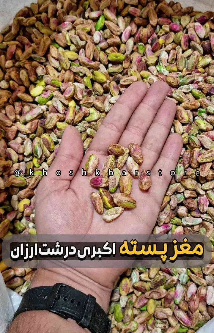 مغز پسته اکبری درشت، رنگ سبز، بنفش و کرم