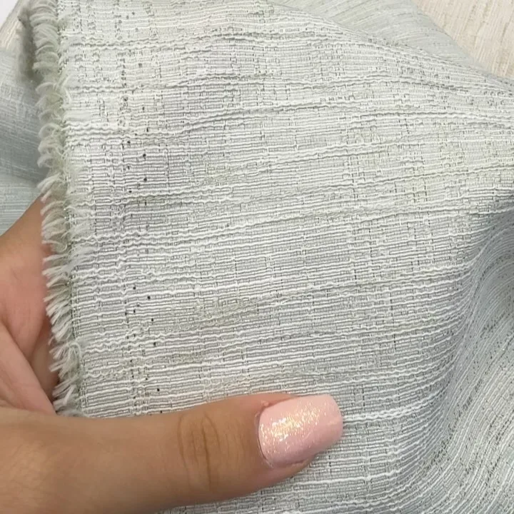 پارچه ژاکارد لمه عرض ۱۵۰، رنگ سفید و خاکستری، جنس لینن، بافت زبر