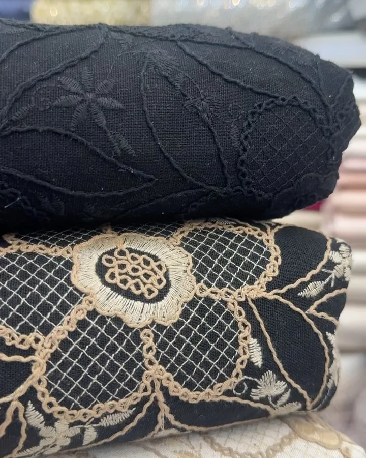 پارچه لینن قلاببافی و گلدوزی