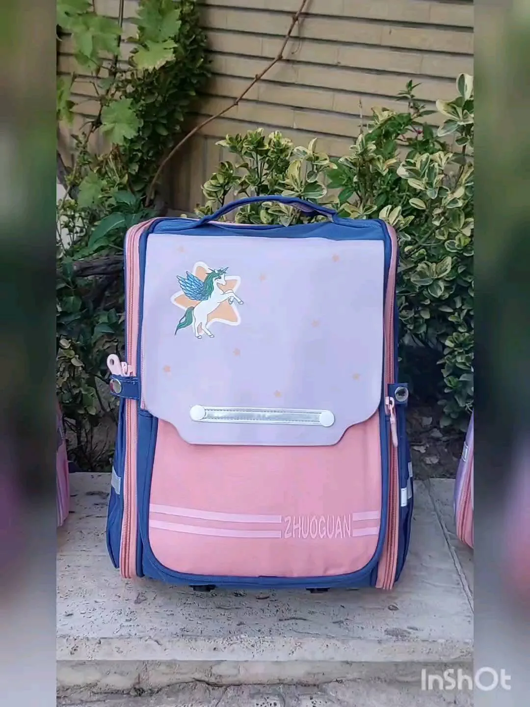 کوله مدرسه‌ای، رنگ صورتی و آبی، جنس پارچه، طرح شخصیت کارتونی، مدرسه‌ای فانتزی
