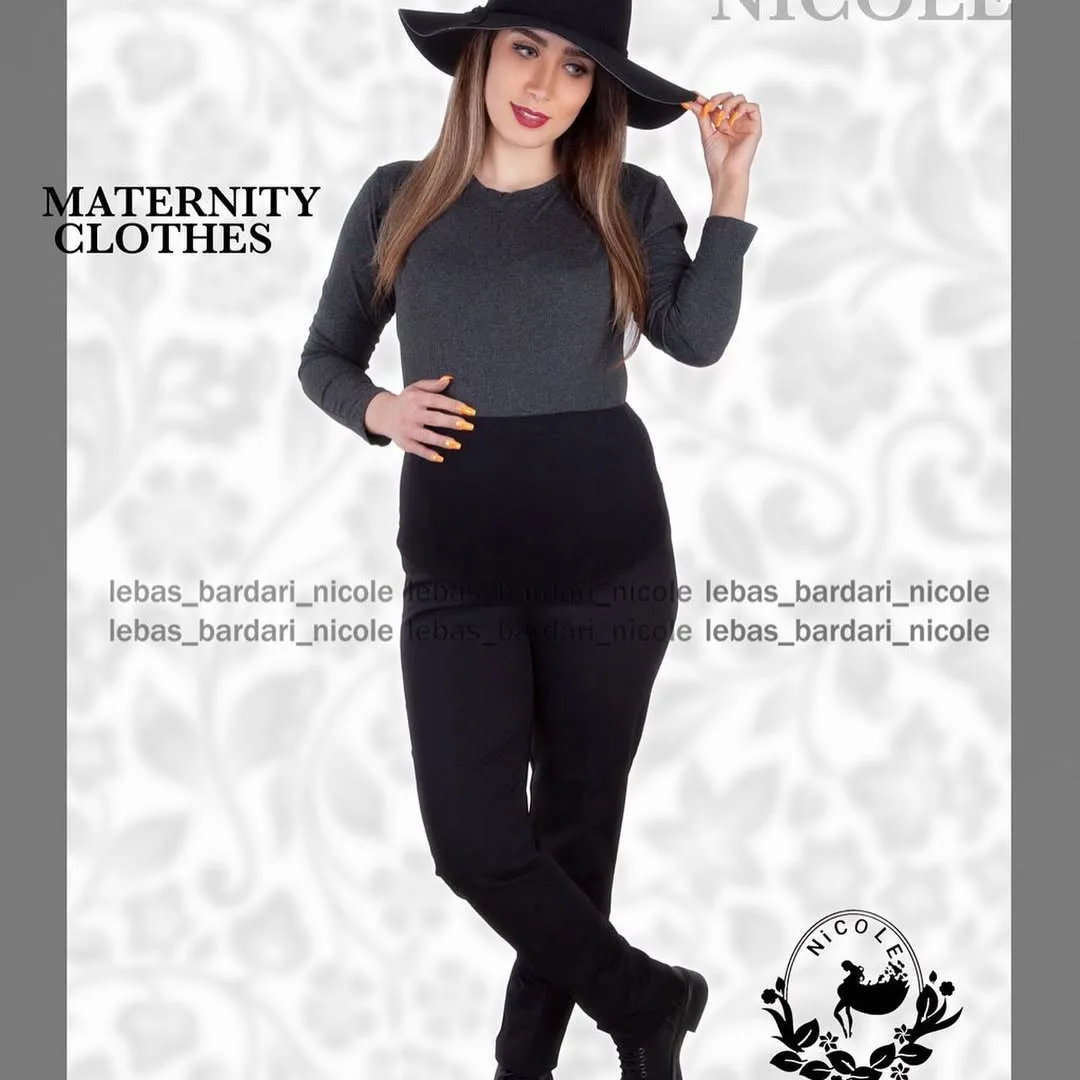 شلوار جین بارداری — رنگ مشکی — نمای روی‌تن — کمرکش بارداری — عکس ۸