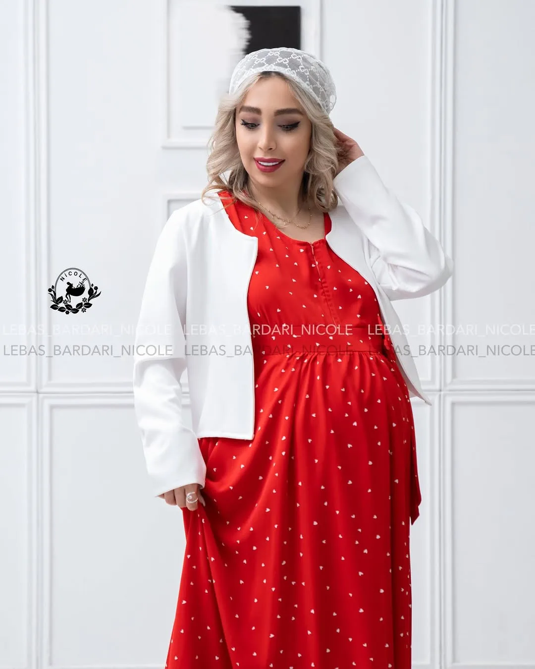 کت سارافون بارداری طرح گل سرخ