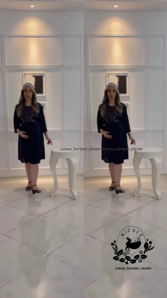 پیراهن مجلسی بارداری آستین سه‌ربع میدی