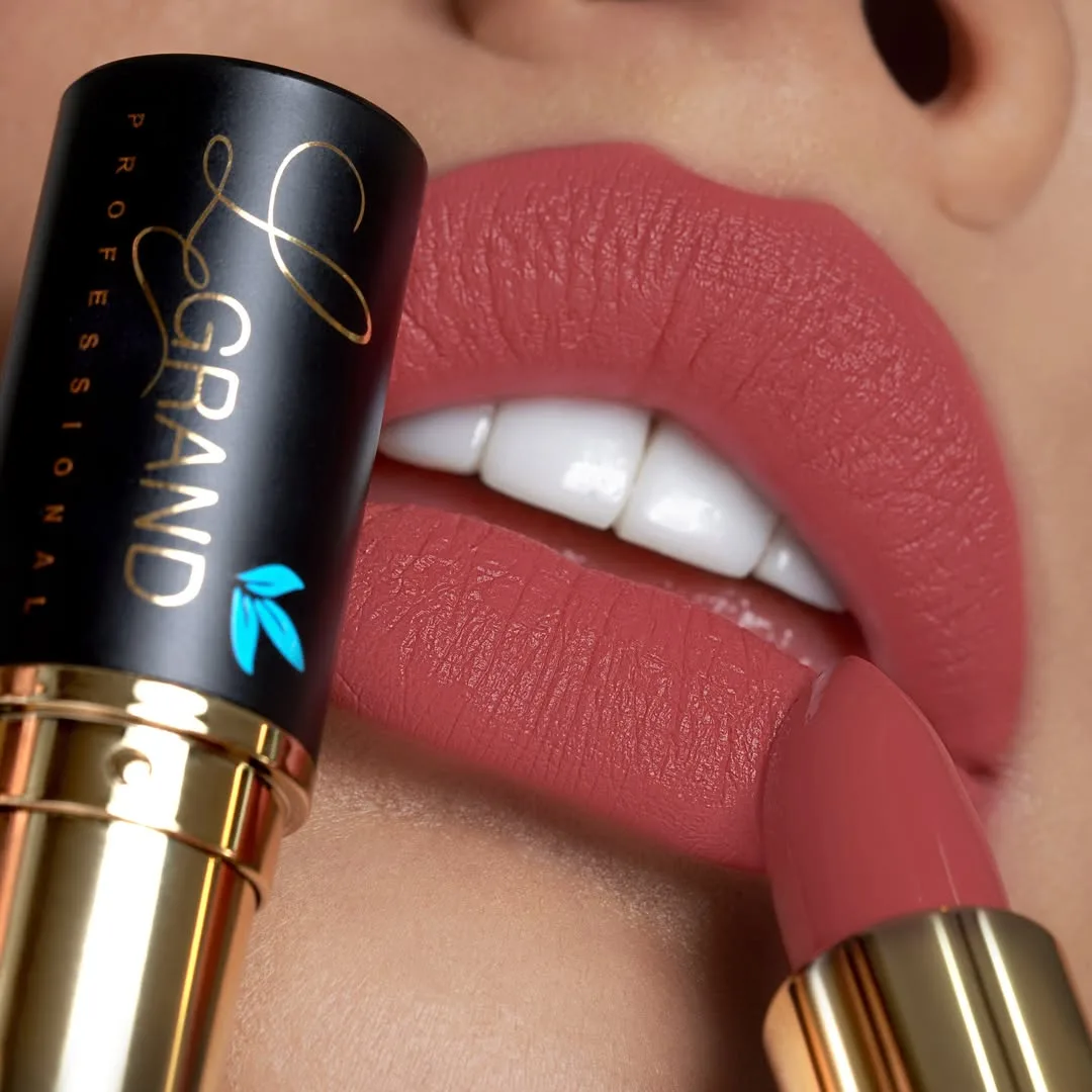 رژلب نود گوشتی هلویی لگراند، رنگ صورتی، مشکی و طلایی، مات
