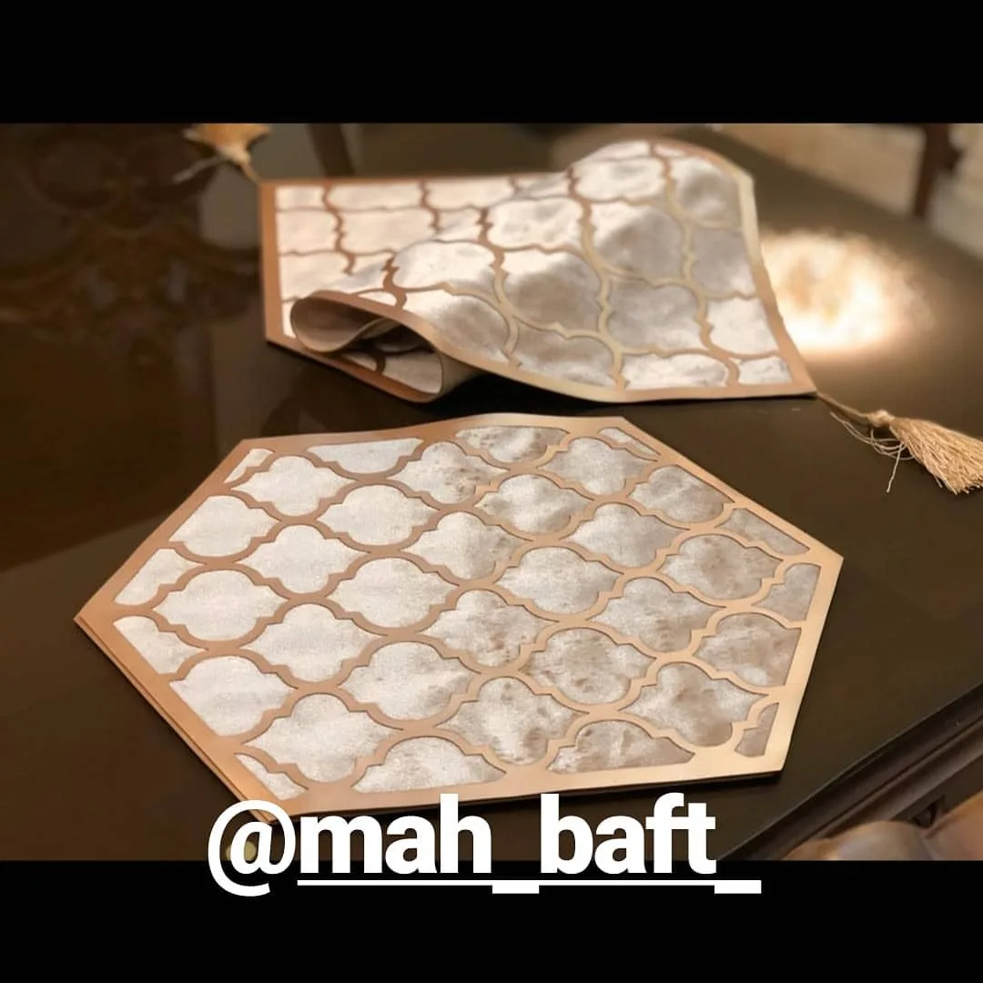 رانر مخمل بژ با چرم رزگلد