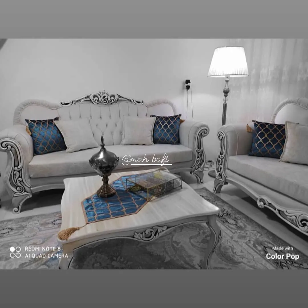 رانر طرح لوزی نقرابی با چرم رزگلد، رنگ آبی و طلایی، جنس مخمل، طرح هندسی، مستطیلی