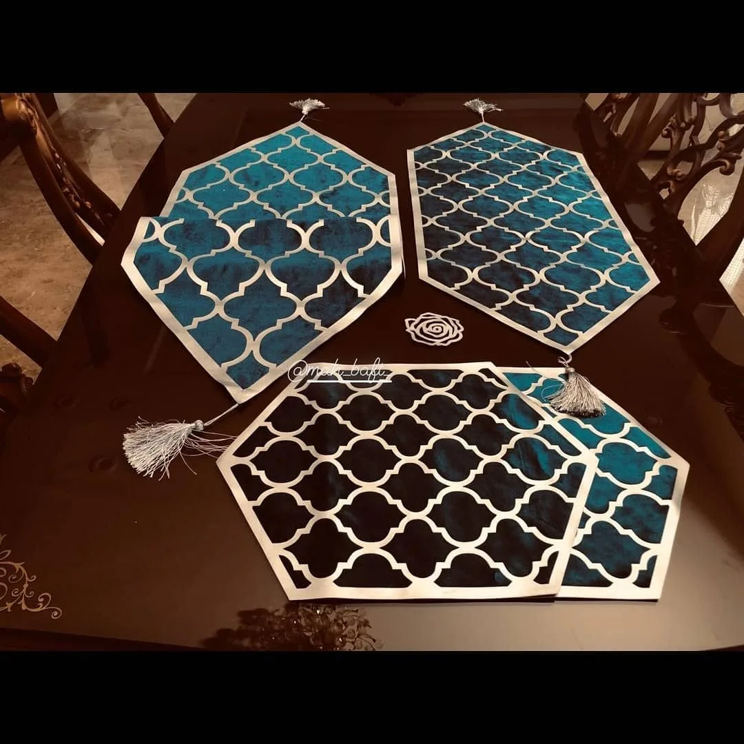 ست زیربشقابی طرح لوزی کله‌غازی