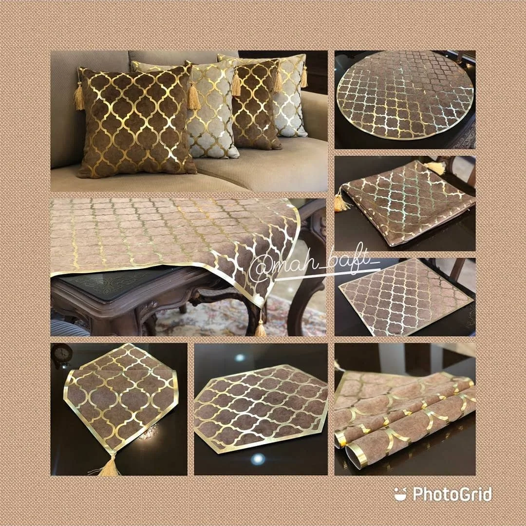 ست رانر و کوسن مخمل ابروبادی