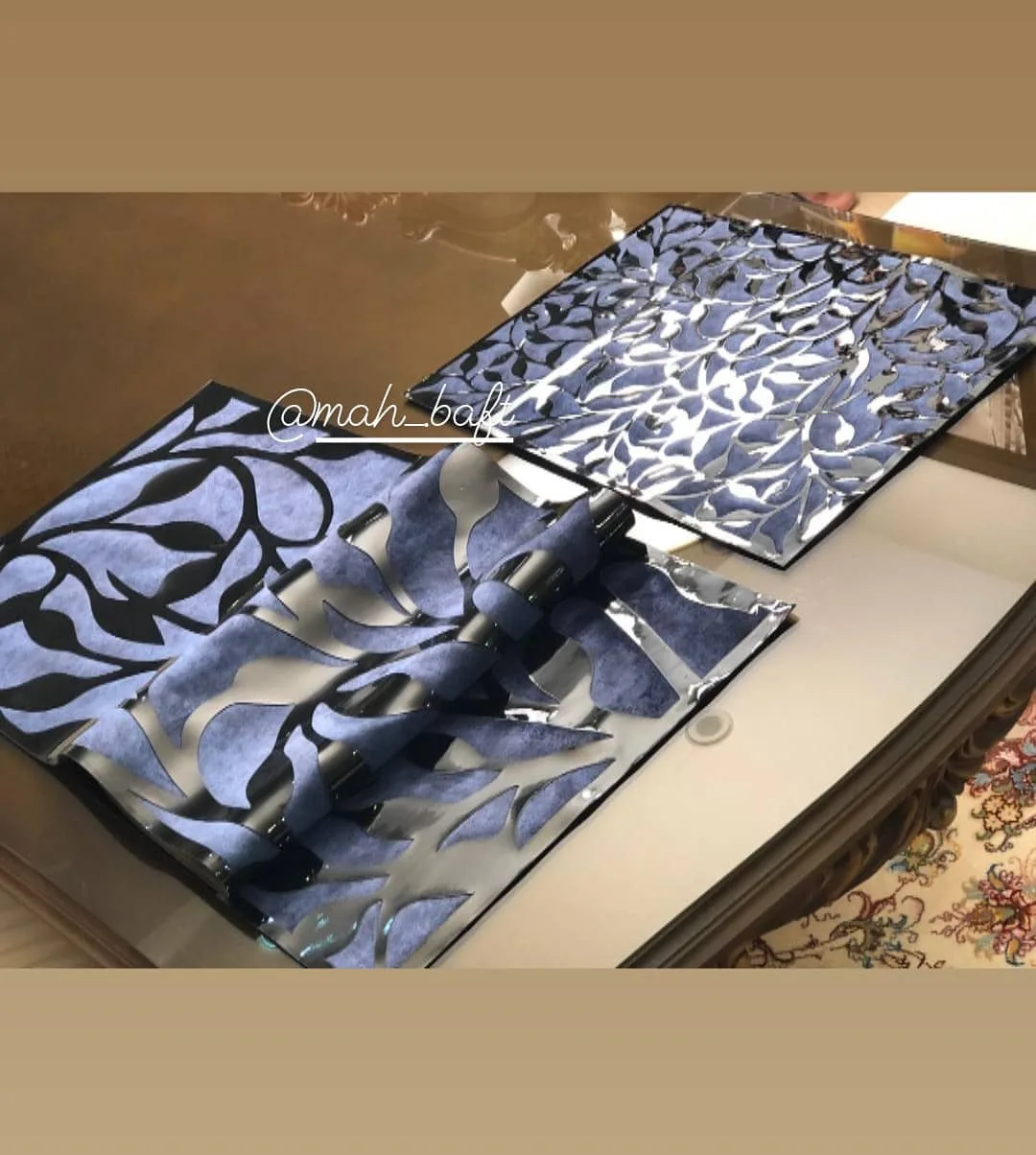 رومیزی طرح شاخ و برگ سورمهای
