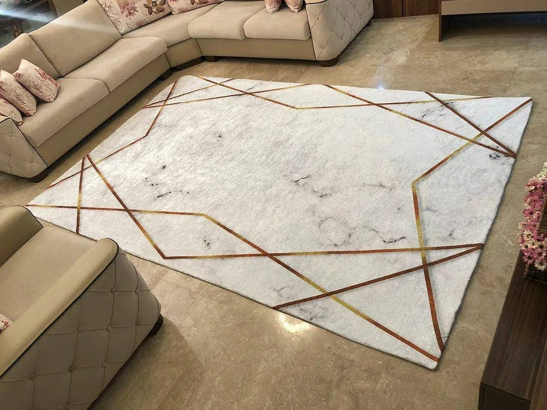 روفرشی وارداتی ۶ متری، رنگ سفید و مسی، طرح هندسی، مستطیلی