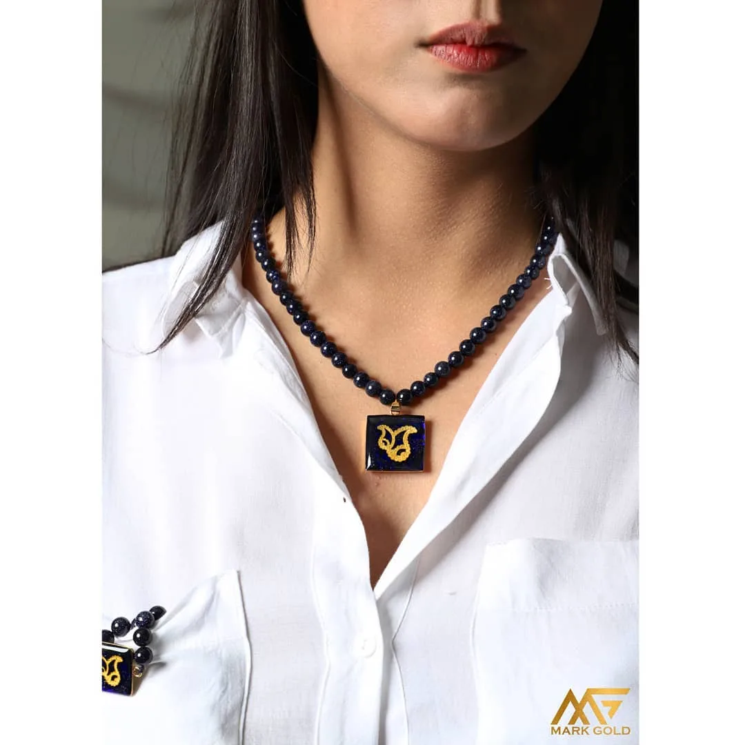نیم‌ست طلاکوب طرح بته جقه مارک گلد