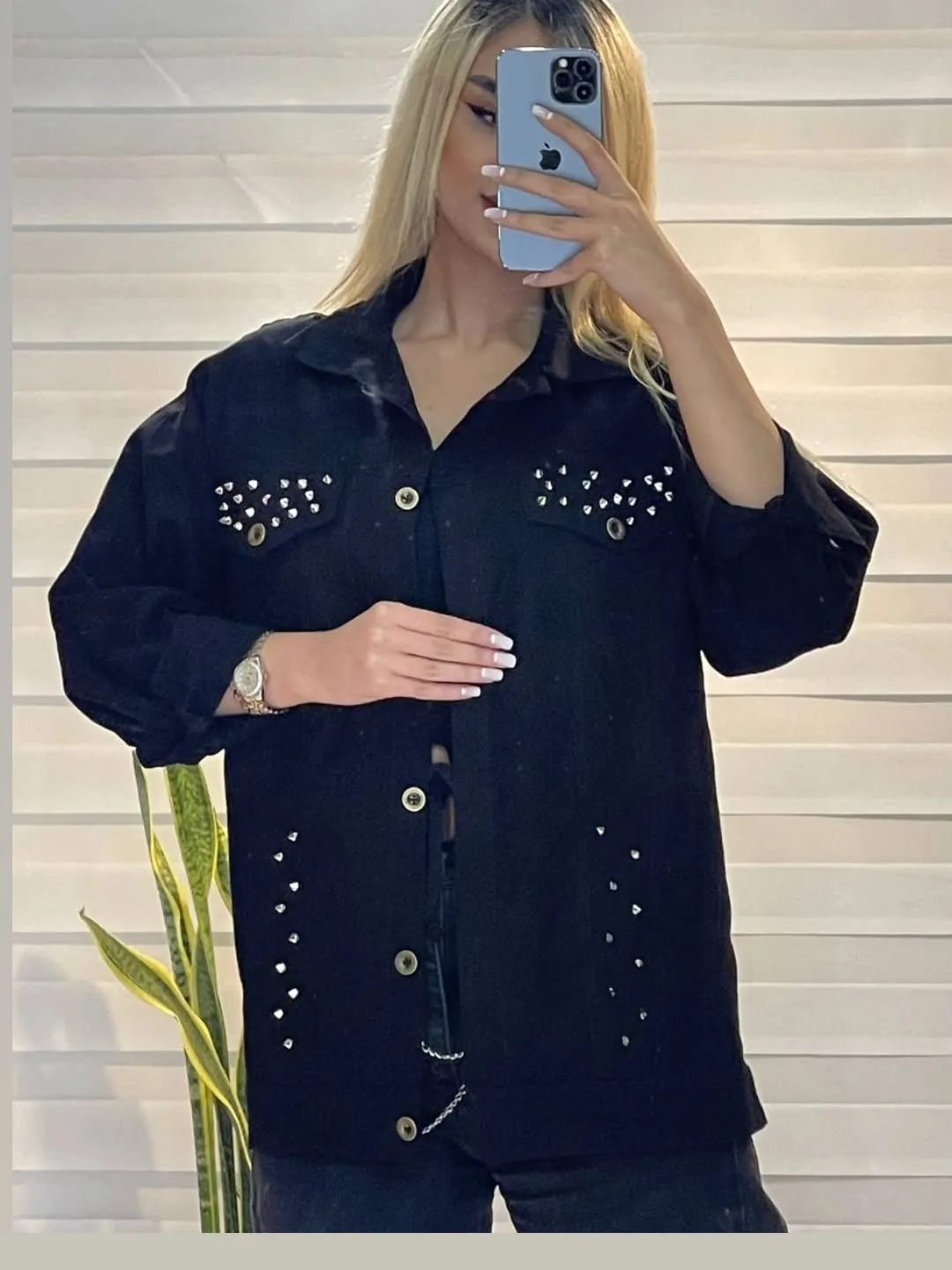 شومیز لینن نگین‌کاری